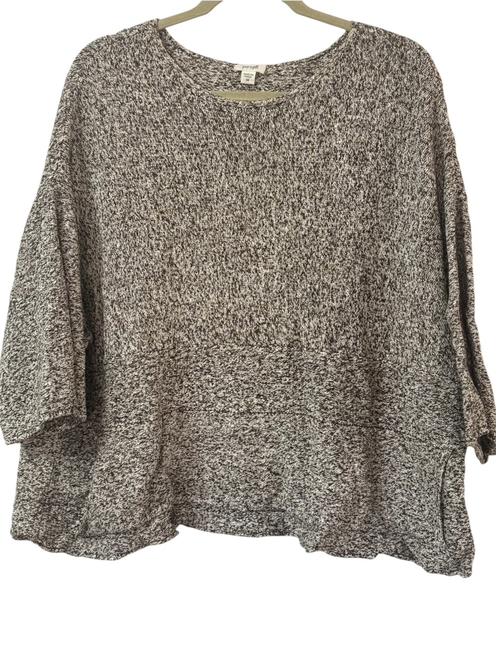 Pure Jill Knit Oversized Boxy Sweater Brown Cream Kangaroo Pocket M Lagenlook